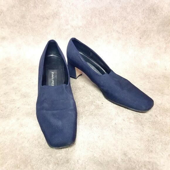 Evan Picone Womens Size 8.5 N Blue Leather Slip On Loafer 2.5" Heels - Picture 5 of 10